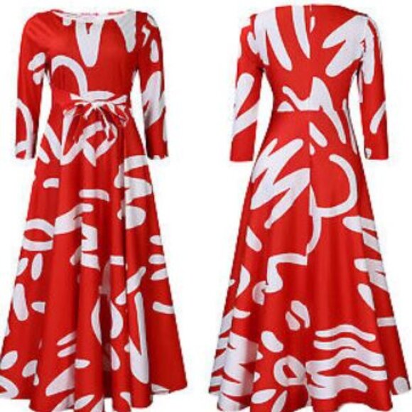 Dresses & Skirts - Maxi Dress Long Sleeve Abstract Print Casual Crew Neck Smocked Dress Size 2XL